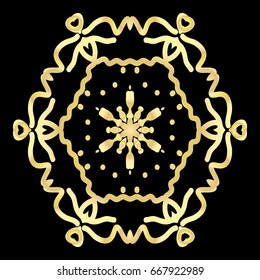 gold color floral mandala on black backgroound. vector illustration