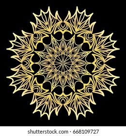 gold color floral mandala on black backgroound. vector illustration