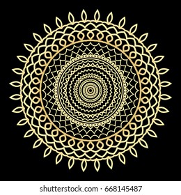 gold color floral mandala on black backgroound. vector illustration
