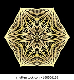 gold color floral mandala on black backgroound. vector illustration