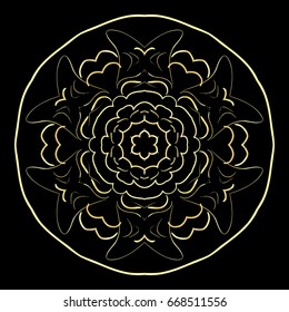 gold color floral mandala on black backgroound. vector illustration