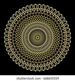 gold color floral mandala on black backgroound. vector illustration