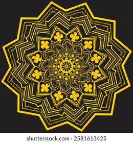 Gold color flower mandala art isolate on black color background
