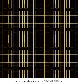 Gold color geometric abstract pattern on black background, stock vector illustration for design and decor, wrapping paper, fabrics, banner, retro style, glamor