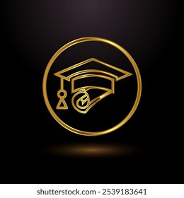 Gold color graduation hat icon design illustration, Academic cap logo sign