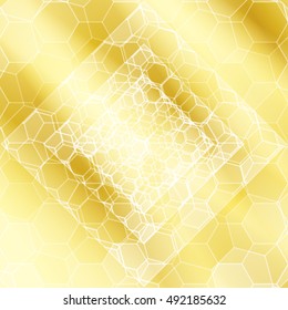 gold color hexagonal pattern with a rhombus in the center. vector illustration. for the design, printing, presentations