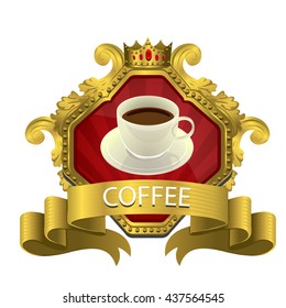 Gold color label coffee with isolated background