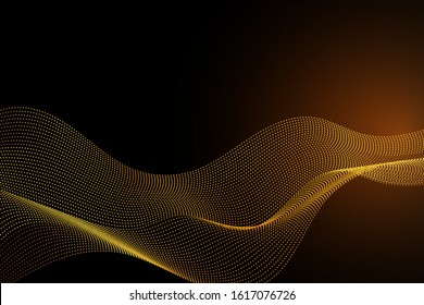 Gold color line wave particles abstract vector for business, banner website, brochure and flyer background with copy space.