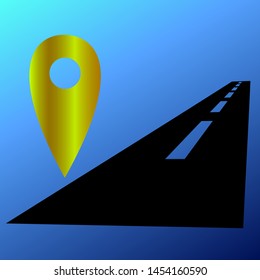 
Gold color location on the highway with a blue background