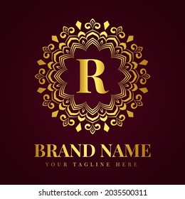 Gold color luxury letter r brand logo design template