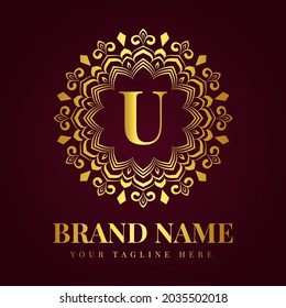 Gold color luxury letter u brand logo design template
