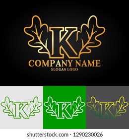 Gold color luxury logo combines alphabet letters and oak leaves