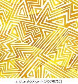 Gold color maze vector seamless pattern.