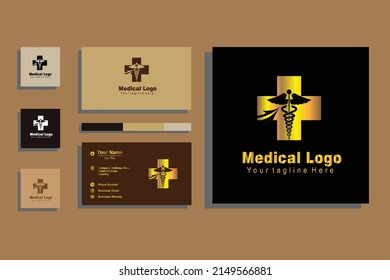 gold color medical clinic logo vector