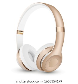 Gold color music headphones.Vector illustration EPS10