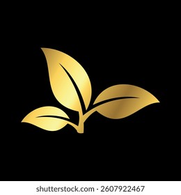 Gold Color Natural Leaf Icon Vector Template
