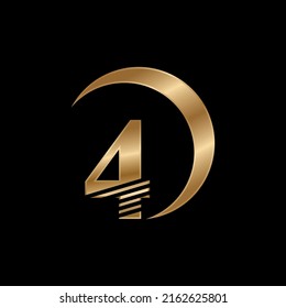 Gold color number 4 logo design with luxurious and elegant style. suitable for company, product marketing, business label, anniversary logo. number 4 logo