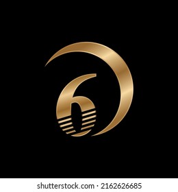 Gold color number 6 logo design with luxurious and elegant style. suitable for company, product marketing, business label, anniversary logo. number 6 logo