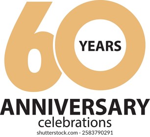 gold color number 60 with word years anniversary celebrations black color are in the bottom.