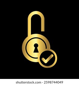 Gold Color Padlock Icon Vector Logo Template