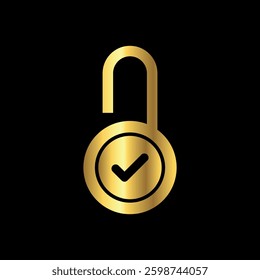 Gold Color Padlock Icon Vector Logo Template