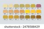 Gold Color Palette, Gold Color Guide Palette with Color Names. Catalog Samples of Gold with RGB HEX codes and Names. Fashion Trend Gold Colour Palette Vector. Paint, Fruit Golds Colors with yellow