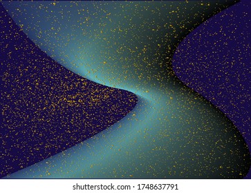gold color powder explosion on blue wave background. vector EPS 10