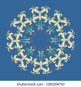 Gold color round abstract ethnic ornament mandala. Based on old greek, arabic and turkish motifs. For textile, invitations, banners and other. Vector illustration.