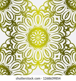 Gold color seamless Floral Ornament. Symmetric Pattern . For Print Bandanna, Tablecloth, Fabric Fashion. Vector illustration