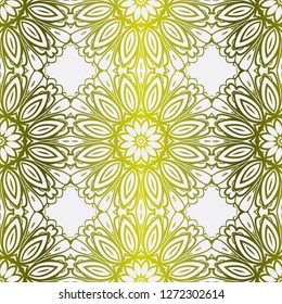 Gold color seamless Floral Ornament. Symmetric Pattern . For Print Bandanna, Tablecloth, Fabric Fashion. Vector illustration