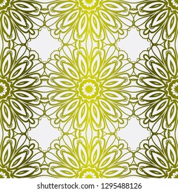 Gold color seamless Floral Ornament. Symmetric Pattern . For Print Bandanna, Tablecloth, Fabric Fashion. Vector illustration