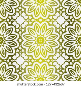Gold color seamless Floral Ornament. Symmetric Pattern . For Print Bandanna, Tablecloth, Fabric Fashion. Vector illustration
