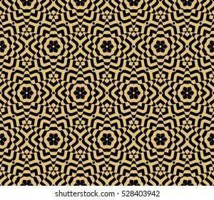Gold color seamless floral pattern. Abstract line design. Vector illustration