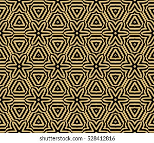 Gold color seamless floral pattern. Abstract line design. Vector illustration