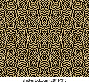 Gold color seamless floral pattern. Abstract line design. Vector illustration