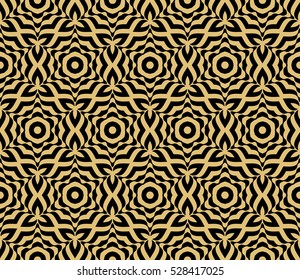 Gold color seamless floral pattern. Abstract line design. Vector illustration