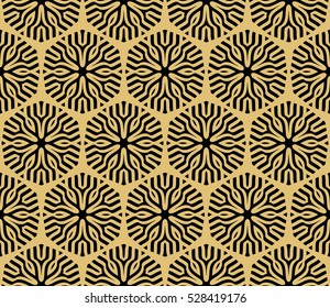Gold color seamless floral pattern. Abstract line design. Vector illustration