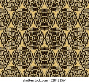 Gold color seamless floral pattern. Abstract line design. Vector illustration