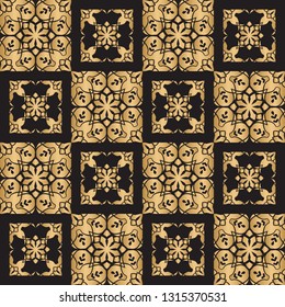 Gold color seamless geometric pattern. Based on old greek, arabic and turkish motifs. For textile, invitations, banners and other