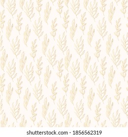Gold color seamless pattern with floral branches. Golden rustic texture for wedding. Vector isolated spring flourish background for textile.	