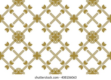 gold color Seamless pattern of round pixel mosaic design as textiles, presentations, wallpapers. Vector Image.