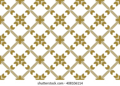 gold color Seamless pattern of round pixel mosaic design as textiles, presentations, wallpapers. Vector Image.