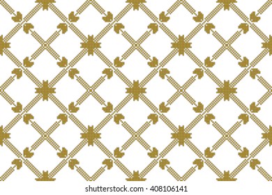 gold color Seamless pattern of round pixel mosaic design as textiles, presentations, wallpapers. Vector Image.