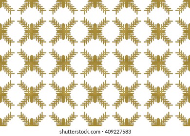 gold color seamless pattern of round pixel mosaic design as textiles, presentations, wallpapers. Vector Image.