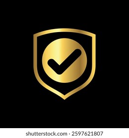 Gold Color shield check mark icon vector template
