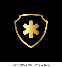 Gold Color shield healthcare cross icon vector template