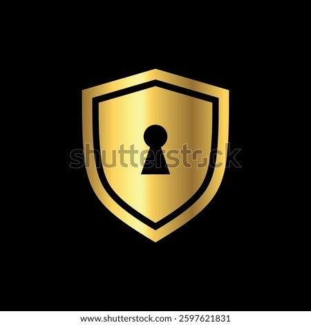 Gold Color shield padlock keyhole icon vector template