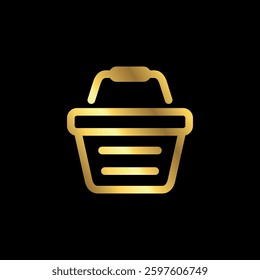 Gold Color Shopping Basket Cart Icon Vector Template