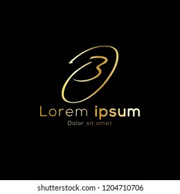 Gold color, Simple initial luxury Letter Type B Logo Sign Symbol Icon, vector illustration graphic design, number 3