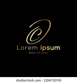 Gold color, Simple initial luxury Letter Type C Logo Sign Symbol Icon
